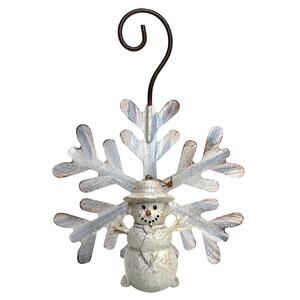 Vintage Set of 2 Sparkly Christmas Ornaments Snowflake 7 In And Snowman 3.25 In